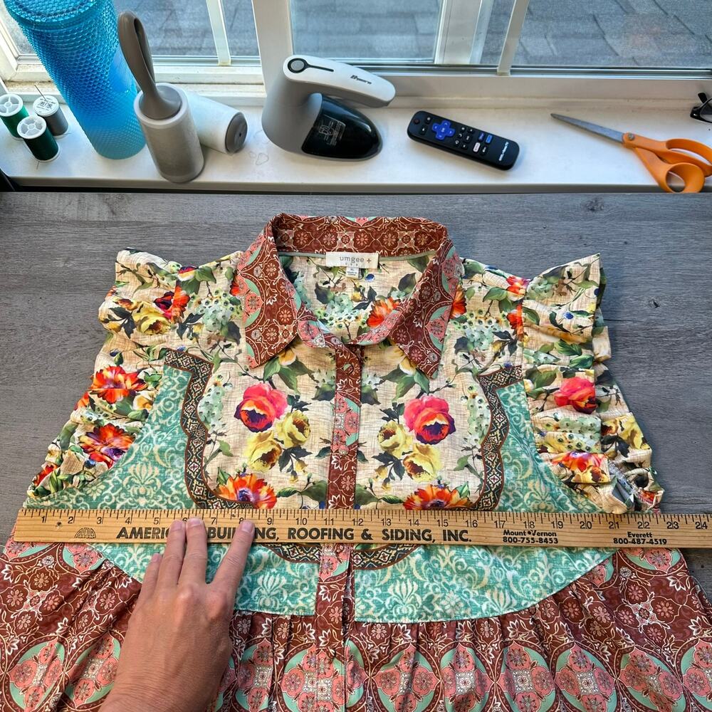 Umgee Patchwork Floral Ruffle Sleeve Button Front… - image 11